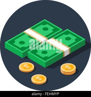 Denaro dollaro pile piatta icona vettore Illustrazione Vettoriale