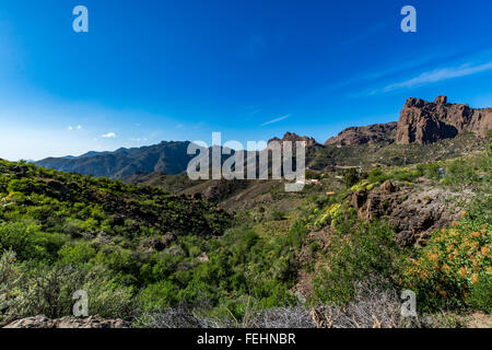 Spettacolare vista panoramica della valle di Fataga su Gran Canaria (Gran Canaria), Spagna Foto Stock