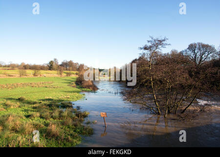 Il fiume Medway a Teston, Kent, Regno Unito. nel diluvio Foto Stock