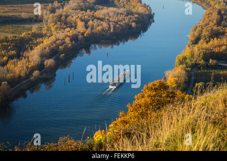 Nave passeggeri sul fiume Rodano, in autunno, nel sud della Francia Foto Stock