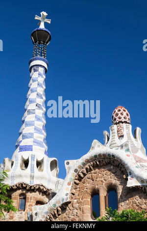 Portineria del padiglione di ingresso, Parco Guell, Barcellona, Spagna, 1900-1914. Foto Stock