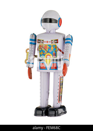 Vintage White robot retrò isolato su bianco Foto Stock