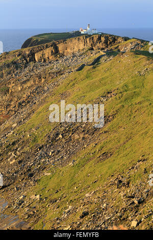 Sumburgh Testa e Faro poco dopo l'alba, Continentale, Shetland, Scotland, Regno Unito. Foto Stock