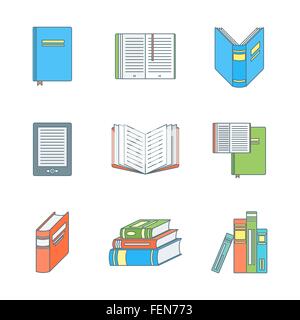 Vector contorno colorato libri set di icone Illustrazione Vettoriale