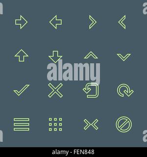 Luce di vettore di contorno verde diversi menu di navigazione pulsanti set di icone su sfondo scuro Illustrazione Vettoriale