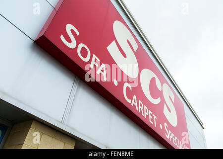 ScS divano tappeto negozio specializzato segno nome logo shop esterno leeds Birstall retail park Batley Foto Stock