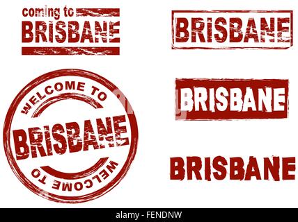 Set di inchiostro stilizzata timbri che mostra la città di Brisbane Illustrazione Vettoriale