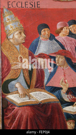 Trionfo di San Tommaso d Aquino, 1741. Gruppo di chierici tra del papa Sisto IV) (1414-1484). Da Benozzo Gozzoli. Foto Stock