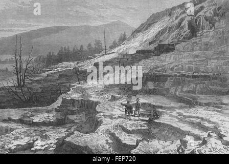 YELLOWSTONE Il Mammoth Hot Springs, Gardiner del fiume. Wyoming 1874. Illustrated London News Foto Stock