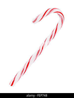 Striped mint hard candy cane, isolato su sfondo bianco Foto Stock