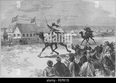 Il Cairo Fete del viceré d'Egitto il dromedario gara. Cammelli 1869. Illustrated London News Foto Stock