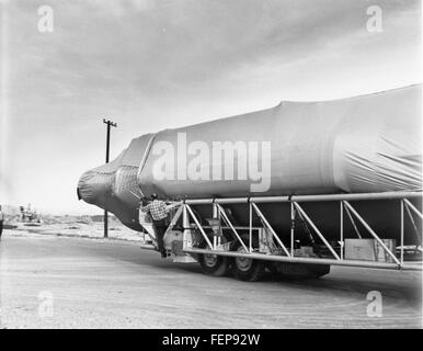 Atlas 8D Dettagli Missile 8D a Vandenburg AFB; Supporto verso Foto Stock