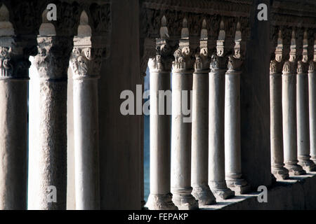 Balcone colonne ed archi con le ombre che si affaccia sul Canal Grande Ca' d'Oro Venezia Italia Foto Stock