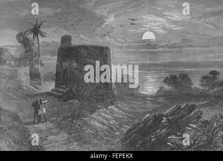 BOMBAY (Mumbai) torri del silenzio Torre del silenzio, il Malabar Hill. India 1875. Illustrated London News Foto Stock