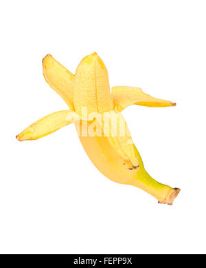 Aprire banana matura mini isolato su uno sfondo bianco Foto Stock