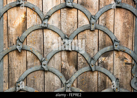Cancello di legno ricoperta di Ferriera, castello di Dubno, Ucraina Foto Stock