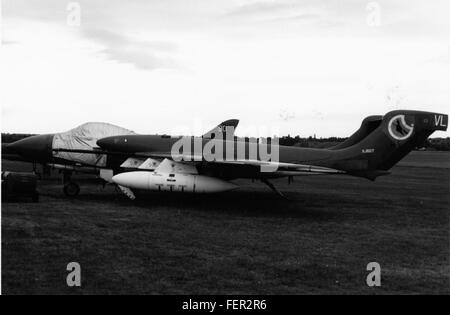 Il de Havilland DH110 Sea Vixen XJ607, un caccia a reazione bimotore britannico, venne utilizzato principalmente dalla Royal Navy per la difesa e la ricognizione della flotta. L'aereo fu un progresso significativo nell'aviazione navale durante gli anni '1950 Foto Stock