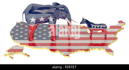 Elezioni in USA concetto con Donkey e elephant Foto Stock