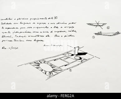 "SEM Título" (senza titolo) è un'opera d'arte ink-on-paper di Oscar Niemeyer, creata usando l'inchiostro nanquim. Misura 50 cm per 60 cm, riflette lo stile astratto di Niemeyer, che spesso enfatizza le linee curve e le forme dinamiche. Questo pezzo è un esempio della sua esplorazione dell'arte modernista in Brasile. Foto Stock