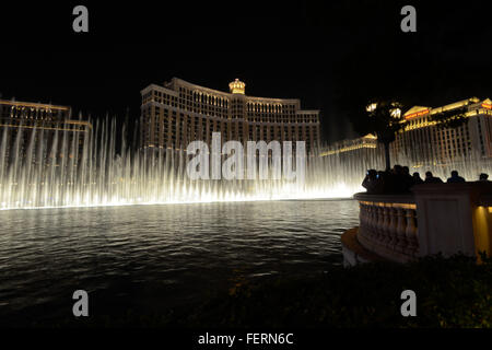 Las Vegas, Nevada, USA. 10 Febbraio, 2014. Tempo di notte vedute delle fontane al Bellagio nel febbraio 10, 2014 a Las Vegas, Nevada. © Scott A. Miller/ZUMA filo/Alamy Live News Foto Stock