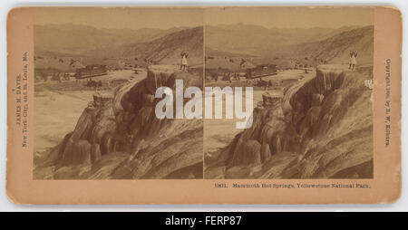 Le sorgenti termali Mammoth Hot Springs sono una caratteristica geotermica unica situata nel parco nazionale di Yellowstone, Wyoming, Stati Uniti. Note per le sue splendide terrazze in travertino, le sorgenti sono una delle principali attrazioni all'interno del parco, che mostrano l'attività geotermica della zona. Il sito è uno dei più riconosciuti di Yellowstone, offrendo uno spettacolare paesaggio naturale. Foto Stock