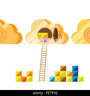 Illustrazione Vettoriale di archivio dati di accesso su un cloud storage il concetto di rete. Foto Stock