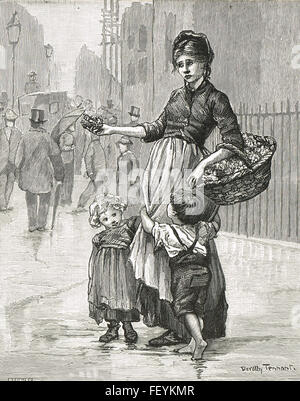 Victorian London Street venditore di fiori Foto Stock