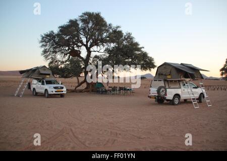 Roof top tende attorno a un albero in Africa sono impostati su camp in safari Foto Stock