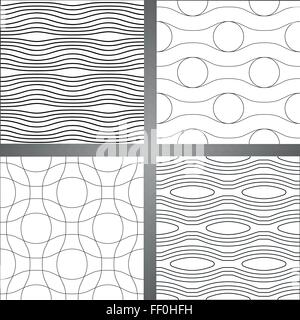 Set di quattro astratti sfondi senza giunture. Strisce e le onde su sfondo bianco Illustrazione Vettoriale