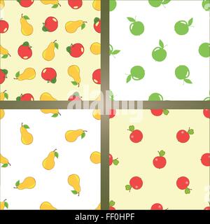 Set di vettore di quattro sfondi senza giunture. Frutta - mele e pere Illustrazione Vettoriale