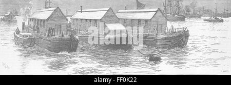 Londra epidemia di vaiolo-floating hospital, Thames 1881. Il grafico Foto Stock