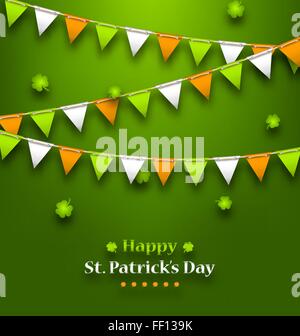 Bunting fiamme in irlandese Colori e trifogli per San Patrizio D Illustrazione Vettoriale