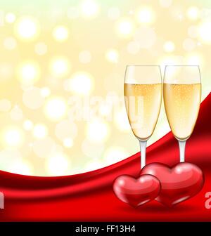 Abstract sfondo con Wineglasses di Champagne e giovane Hea Illustrazione Vettoriale