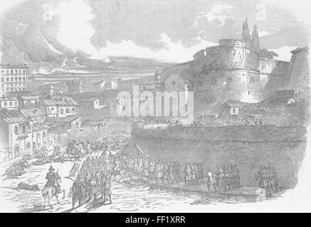 Italia attacco francese, nr Porta Cavellegiere, Roma 1849. Illustrated London News Foto Stock