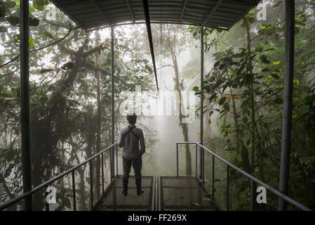 Mashpi RModge Sky stazione Bike in una nebbiosa mattina nella Choco foresta pluviale, Provincia Pichincha, Ecuador, Sud America Foto Stock