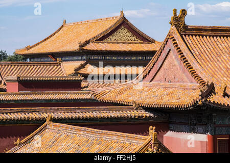 I tetti della Città Proibita di Pechino, Cina, Asia Foto Stock