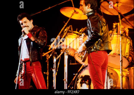 LEIDEN, Paesi Bassi - Nov 27, 1980: Regina durante un concerto nel Groenoordhallen in Leiden nei Paesi Bassi Foto Stock