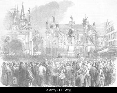 FALAISE statua di Guglielmo il Conquistatore scoprimento 1851. Illustrated London News Foto Stock