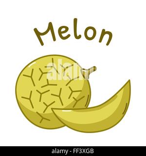 Icona di isolato di materie melone con nome Illustrazione Vettoriale
