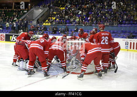 Kiev, Ucraina - 20 Aprile 2011: Polonia giocatori chear gli uni gli altri durante la IIHF Hockey su ghiaccio nel Campionato del Mondo DIV I Gruppo B partita contro l'Ucraina il 20 aprile 2011 a Kiev, Ucraina Foto Stock