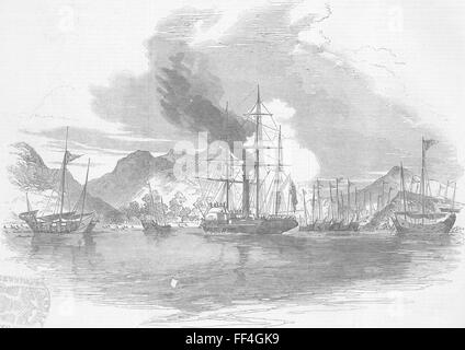 HONG KONG cattura di Giunche pirata, Mir's Bay, Medea 1850. Illustrated London News Foto Stock