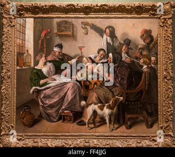 Dipinto 'come il vecchio cantare così condotto il giovane" da Jan Steen in museo Mauritshuis in den Haag Holland Foto Stock