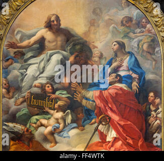 Roma, Italia - 25 Marzo 2015: La pittura dei SS Ambrogio e Carlo ha presentato a Cristo dalla Madonna (1685 -1690) da Carlo Marat Foto Stock