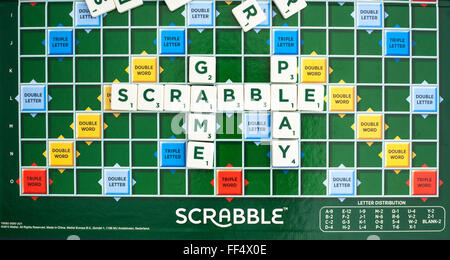 Scrabble gioco di parole che mostra la riproduzione di bordo, Foto Stock