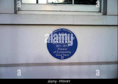 Ada Contessa di Lovelace vissuto qui (12 St James's Square Londra) Foto Stock