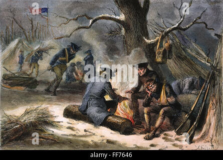 VALLEY FORGE: inverno 1777. /NAmerican truppe a Valley Forge durante l'inverno del 1777-78. Incisione su legno, xix secolo. Foto Stock
