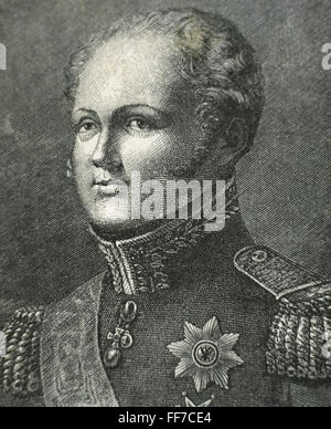 Alessandro I di Rusia (1777-1825). L'imperatore di Russia (1801-1825), il primo re di Polonia (1815-1825) e il primo Russo Granduca di Finlandia. Ritratto. incisione. Xix secolo. Foto Stock