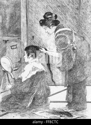 La caricatura di Georges Ferdinand Bigot (1860-1927) Parrucchiere. 1887. Foto Stock