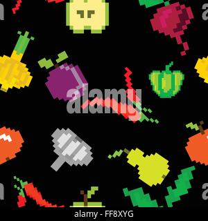 Vettore senza giunture retrò gioco di pixel pattern di frutta Illustrazione Vettoriale