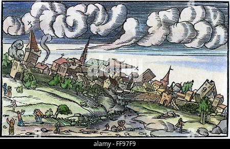 Terremoto, 1550. /Nil conseguenze di un terremoto. Xilografia, 1550. Foto Stock